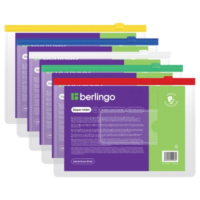 Папка-конверт на молнии Berlingo A5, 150мкм, с карманом для визиток, прозрачная