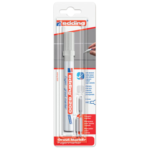 Маркер для затирки плиточных швов EDDING 8200, 2-4 мм, запасные наконечники, серебристо-серый Маркер для затирки плиточных швов EDDING 8200, 2-4 мм, запасные наконечники, серебристо-серый
