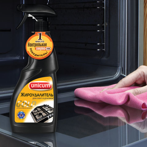 Средство для чистки плит, духовок, грилей от жира/нагара 500 мл, UNICUM (Уникум) "Gold", спрей, 3000 Средство для чистки плит, духовок, грилей от жира/нагара 500 мл, UNICUM (Уникум) "Gold", спрей, 3000