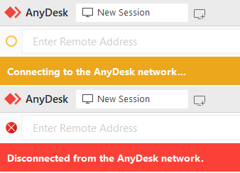 «Соединение с сетью AnyDesk», «Отключен от сети AnyDesk»