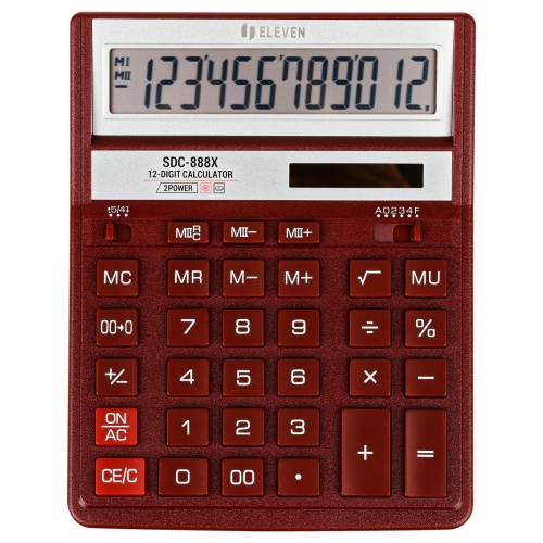 Калькулятор настольный Eleven SDC-888X-RD, 12 разрядов, двойное питание, 158*203*31мм, красный Калькулятор настольный Eleven SDC-888X-RD, 12 разрядов, двойное питание, 158*203*31мм, красный