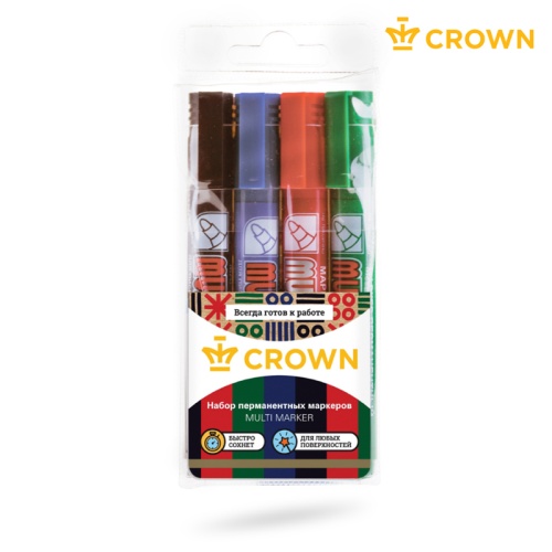 Набор перманентных маркеров Crown "Multi Marker" 04цв., пулевидный, 3,0мм