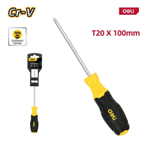 Отвертка Torx Deli DL6310020T T20x100мм сталь Cr-V, двухкомпонентная прорезиненная рукоять