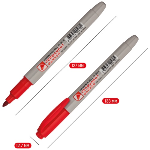 Маркер перманентный Crown "Multi Marker Slim" красный, пулевидный, 2мм