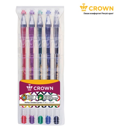 Набор гелевых ручек Crown "Hi-Jell Color" 5шт., 5 цветов