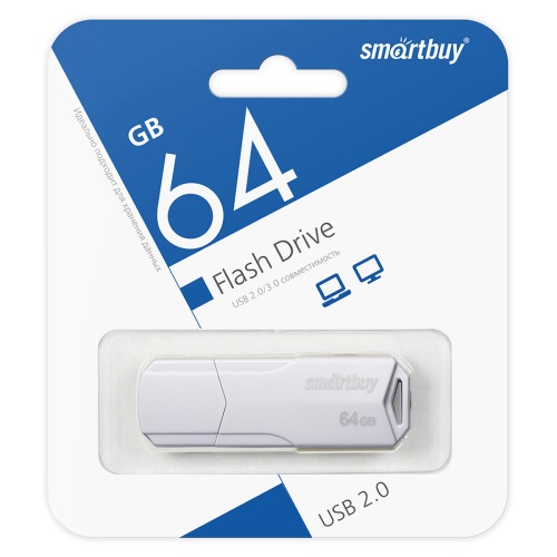 Память USB Flash 64 GB Smartbuy "Clue" USB 2.0 Flash Drive, белый