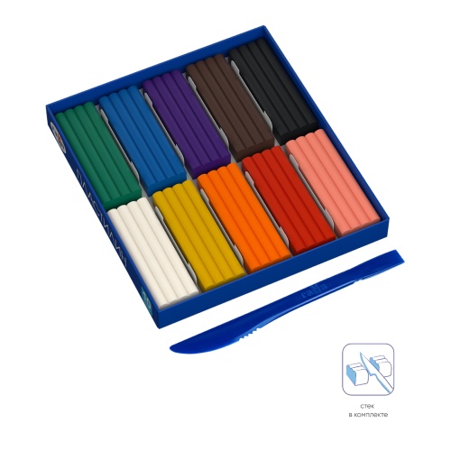 Пластилин Гамма "Классический", 10 цветов, 200г, со стеком