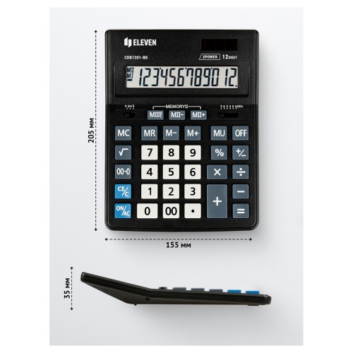 Калькулятор настольный Eleven Business Line CDB1201-BK, 12 разрядов, двойное питание, 155*205*35мм, 