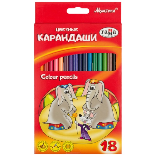 Карандаши цветные Гамма "Мультики", 18цв., трехгранные, заточен.
