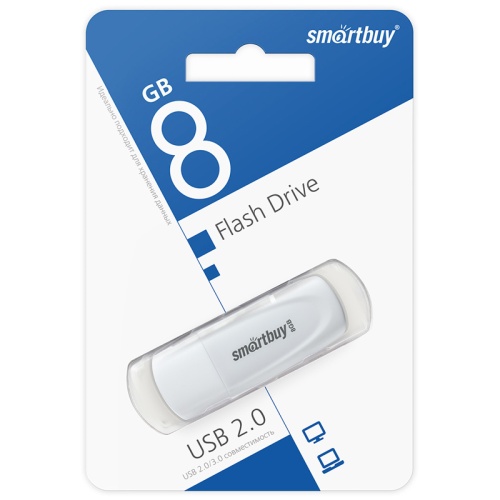Память USB Flash 8 GB Smartbuy "Scout" USB 2.0 Flash Drive, белый