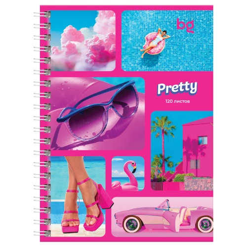 Записная книжка А6 120л., на гребне BG "Стиль Барби", матовая ламинация, выб. лак, твердая обложка
