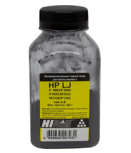 тонер hp lj p1005/p1006/p1505/m1522/m1120/p1102, тип 4.4, bk, 60 г, hi-black