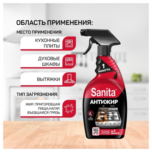 Средство чистящее Sanita (Санита) 1 минута, спрей, с курком, 500мл Средство чистящее Sanita (Санита) 1 минута, спрей, с курком, 500мл