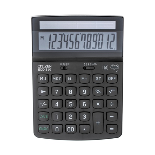 Калькулятор настольный Citizen ECC-310, 12 разрядов, питание от солнечной батареи, 107*173*34мм, чер