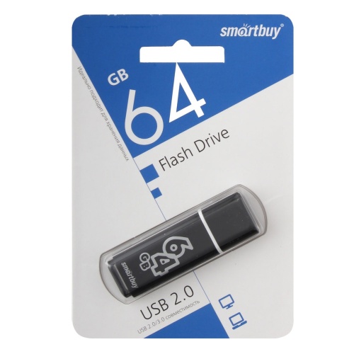 Память USB Flash 64 GB Smartbuy "Glossy" USB 2.0 Flash Drive, черный
