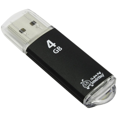 Память USB Flash 4 GB Smartbuy "V-Cut" USB 2.0 Flash Drive, черный (металл. корпус )