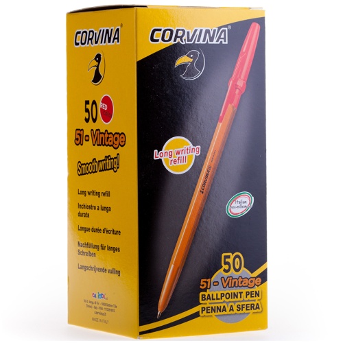 Ручка шариковая Corvina "51 Vintage" красная, 1,0мм, желтый корпус