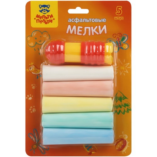 Мелки цветные для асфальта Мульти-Пульти, 5шт., 5цв., круглые, с держателем