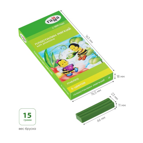 Пластилин Гамма "Пчелка", 06 цветов, восковой, мягкий, 90г, со стеком, 283173 Пластилин Гамма "Пчелка", 06 цветов, восковой, мягкий, 90г, со стеком, 283173