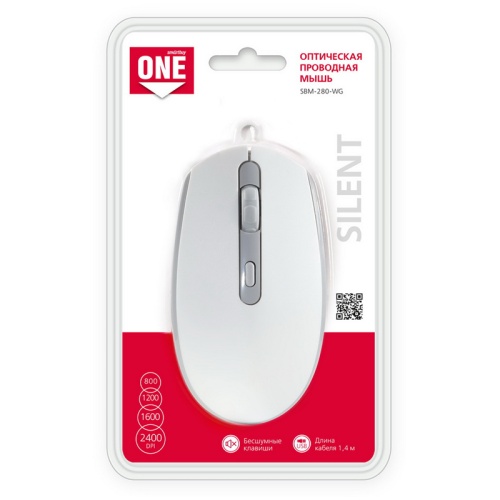 Мышь проводная Smartbuy ONE 280-W белый, серый
