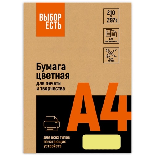 Бумага цветная для печати 5 цветов интенсив (А4, 80 г/кв.м, 100 листов) Выбор есть