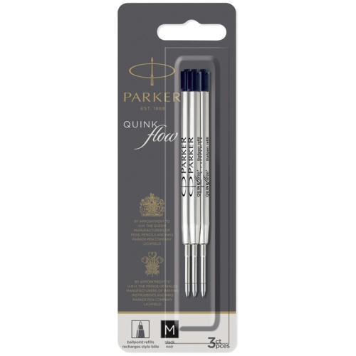 Стержень шариковый объемный Parker "QuinkFlow Ball Point" черный, 98мм, 1,0мм, метал. корпус, 3шт., 