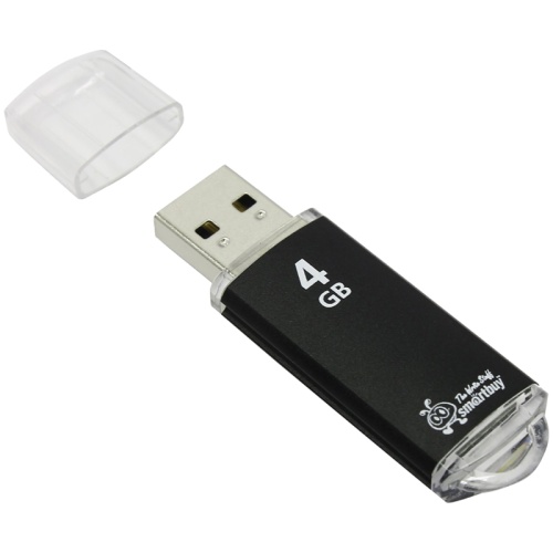 Память USB Flash 4 GB Smartbuy "V-Cut" USB 2.0 Flash Drive, черный (металл. корпус )