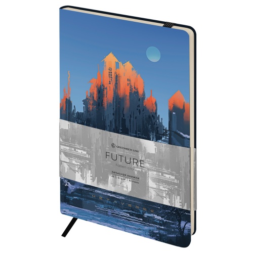 Записная книжка А5 80л. ЛАЙТ, кожзам, Greenwich Line "Future. Fallen city", с резинкой, тиснение фол Записная книжка А5 80л. ЛАЙТ, кожзам, Greenwich Line "Future. Fallen city", с резинкой, тиснение фол