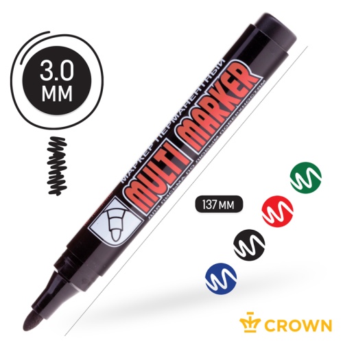 Набор перманентных маркеров Crown "Multi Marker" 04цв., пулевидный, 3,0мм