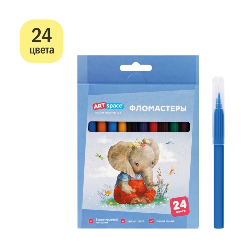 Фломастеры ArtSpace "Рисунки. Lovely animals", 24цв., смываемые
