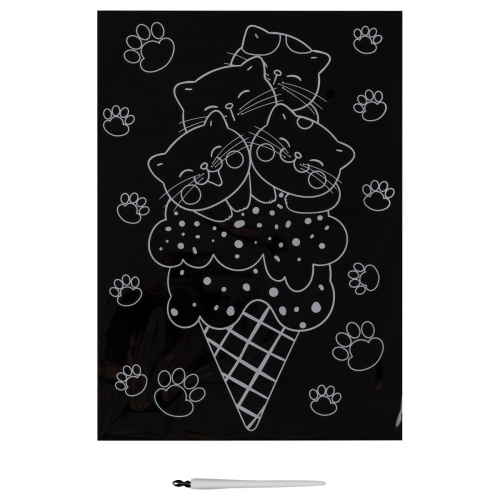 Гравюра с мультицветной основой ТРИ СОВЫ "Котомороженое", А4