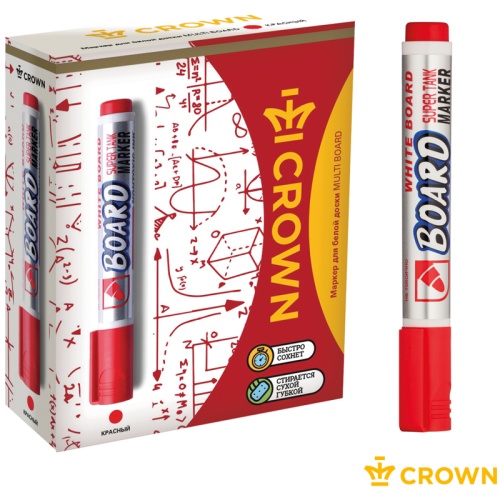 Маркер для белых досок Crown "Multi Board" красный, пулевидный, 3мм