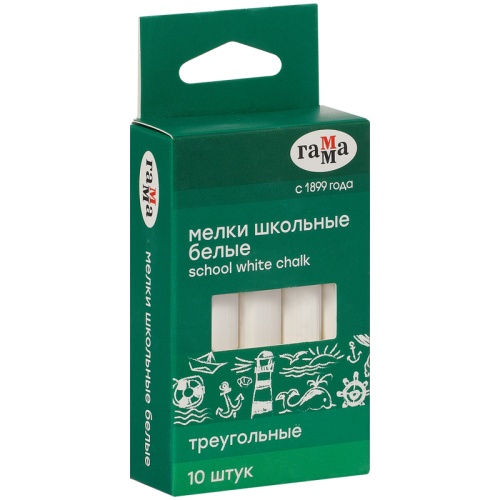 Мелки школьные Гамма, белые, 10шт., мягкие, треугольные