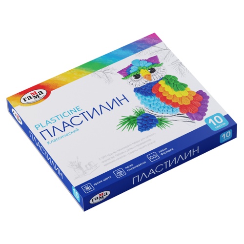 Пластилин Гамма "Классический", 10 цветов, 200г, со стеком