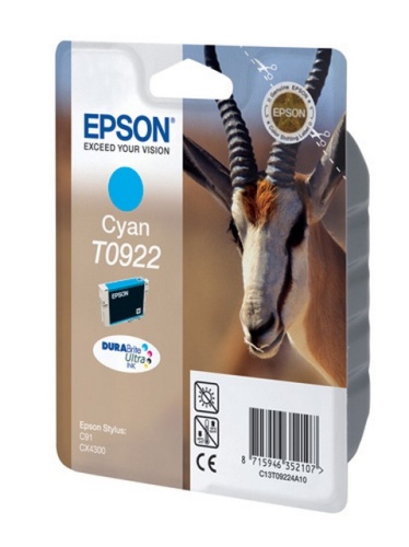 Картридж струйный Epson Stylus C91/CX4300/T26/TX106/109 (O) T09224A10/C13T10824A10, голубой