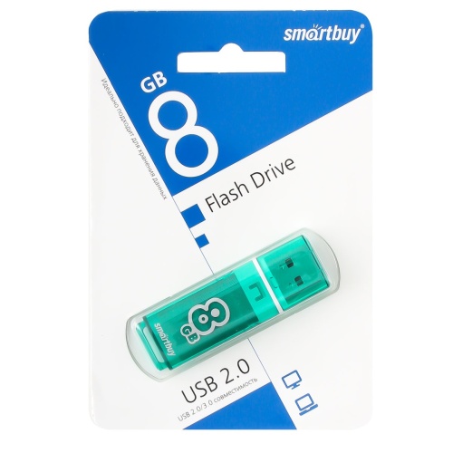 Память USB Flash 8 GB Smartbuy "Glossy" USB 2.0 Flash Drive, зеленый