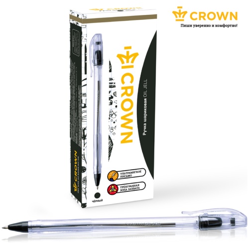Ручка шариковая Crown "Oil Jell" черная, 0,7мм, штрих-код