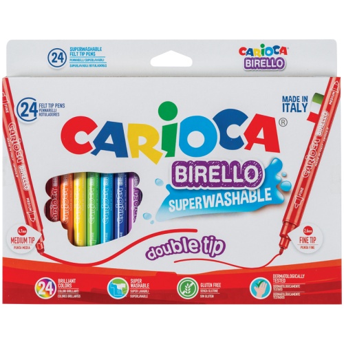 Фломастеры двусторонние Carioca "Birello", 24цв., 24шт., смываемые