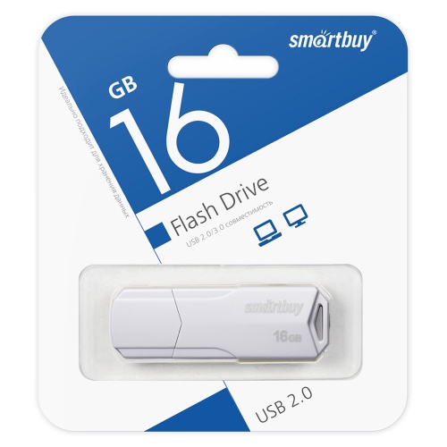 Память USB Flash 16 GB Smartbuy "Clue" USB 2.0 Flash Drive, белый