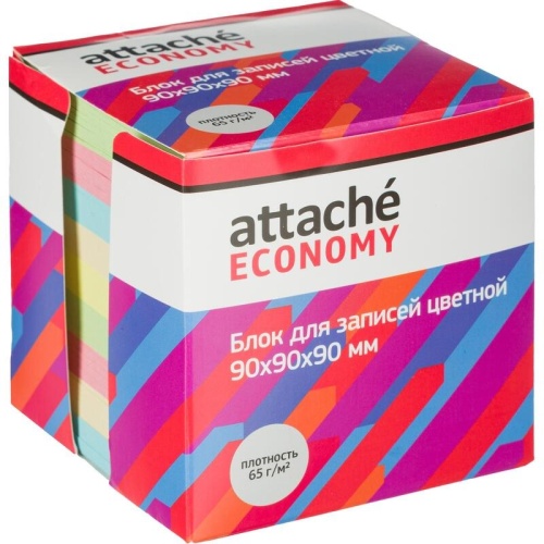 Блок для записей Attache 90x90x90 мм в боксе разноцветный Economy (плотность 65 г/кв.м)