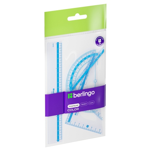 Набор чертежный средний Berlingo "Color" (треуг. 2шт., линейка 20см, транспортир), прозрачный