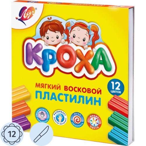 Пластилин мягкий ЛУЧ "Кроха", 12 цветов, 198 г, со стеком, картонная упаковка