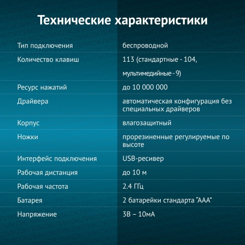 Клавиатура Оклик K225W черный USB беспроводная Multimedia