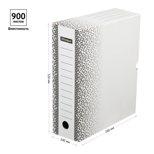 Короб архивный с клапаном OfficeSpace "Standard" плотный, микрогофрокартон, 100мм, белый, до 900л.