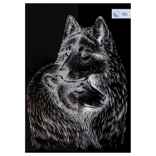 Гравюра с эффектом серебра ТРИ СОВЫ "Волки", А4 Гравюра с эффектом серебра ТРИ СОВЫ "Волки", А4