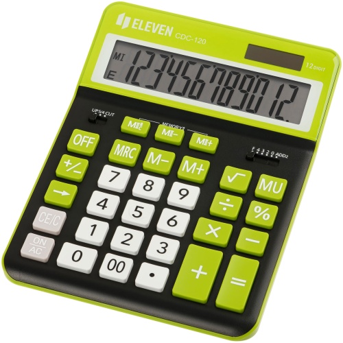 Калькулятор настольный Eleven CDC-120-BK/GR, 12 разрядов, двойное питание, 155*206*38мм, черный/сала