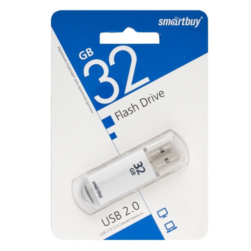 Память USB Flash 32 GB Smartbuy "V-Cut" USB 2.0 Flash Drive, серебристый (металл. корпус )