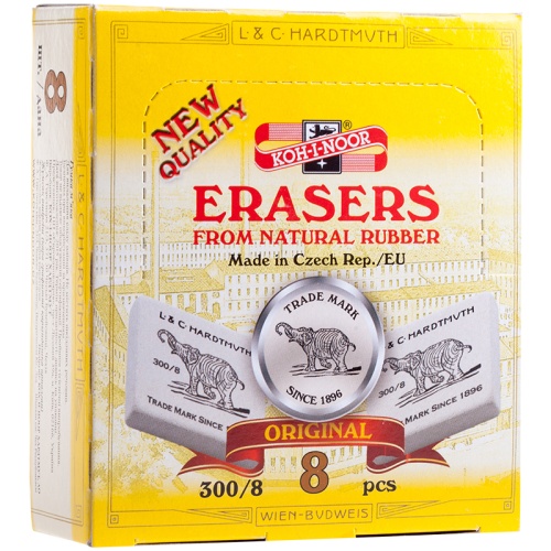 Ластик Koh-I-Noor "Elephant" 300/ 8, прямоугольный, натуральный каучук, 56*50*16мм, ч/б