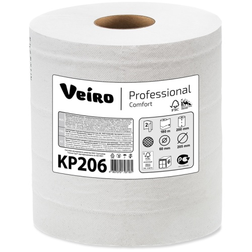 Полотенца бумажные в рулонах Veiro Professional "Comfort"(С1), 2-слойные, 180м/рул, ЦВ, белые KP206 KP206