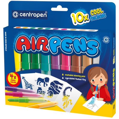 Фломастеры воздушные Centropen "AirPens Cool", 10цв.+4 трафарета. упаковка